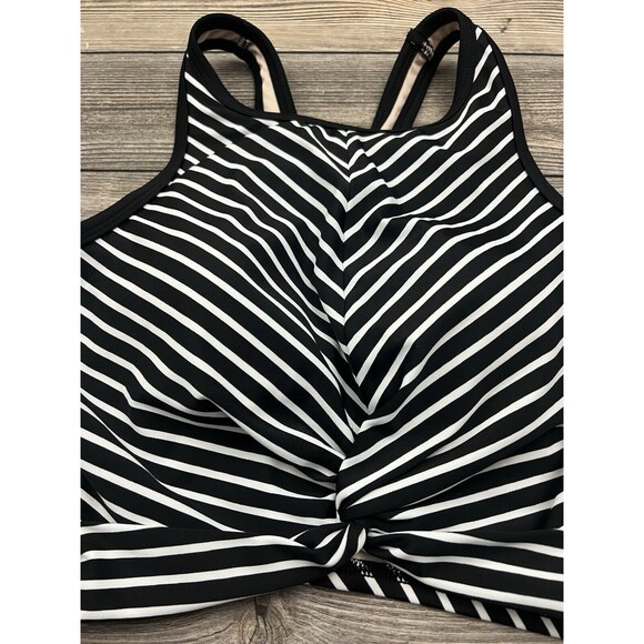 Kona Sol Tank Swimsuit Tankini Twist Front Padded Black/White Stripe Size SMALL - Picture 2 of 10